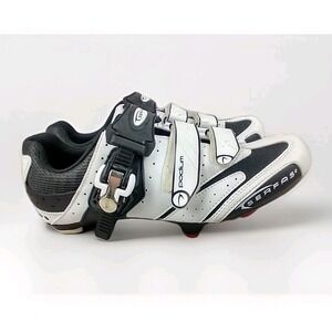 Serfas Podium Road Cycling Shoes Mens 10 White Black Triple Strap Ratchet Buckle